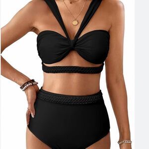 Black Women's High Waisted Braided Bikini Swimsuit Sz XL